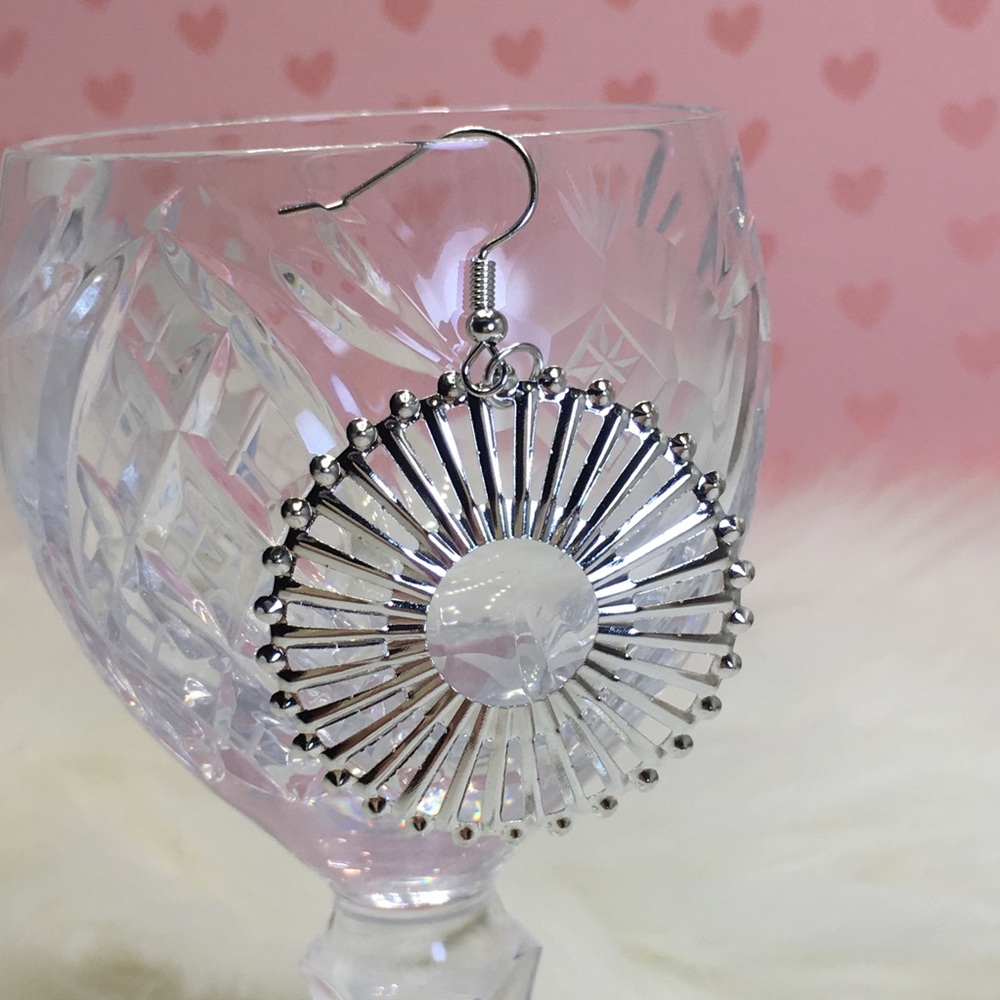 Silver hoop dangle earrings star wheel - Picture 5 of 6